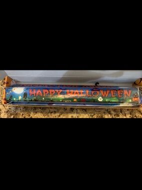 New! Happy Halloween Sign Banner Port featuring a spooky scene w/ pumpkins.